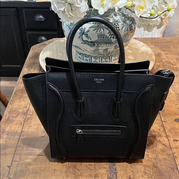Celine Handbags - Celine Black Leather Tote Bag